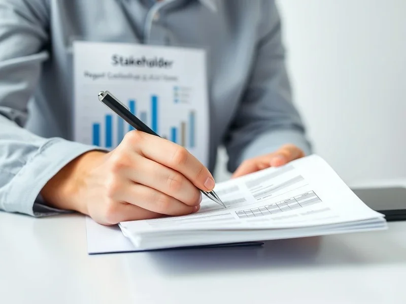 一张展示 Stakeholder Report 关键要素的图表和钢笔