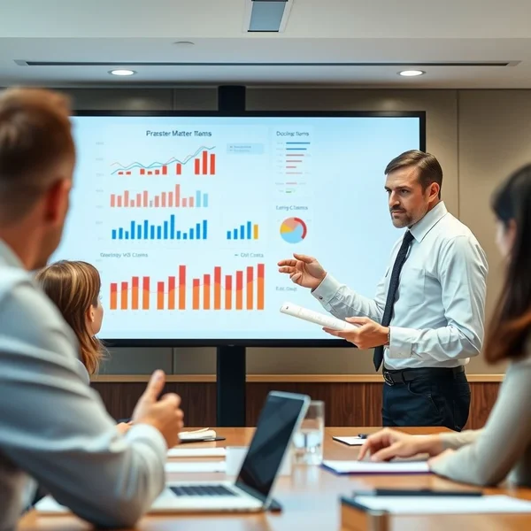 一位专业人士在会议中展示 Shareholder Report