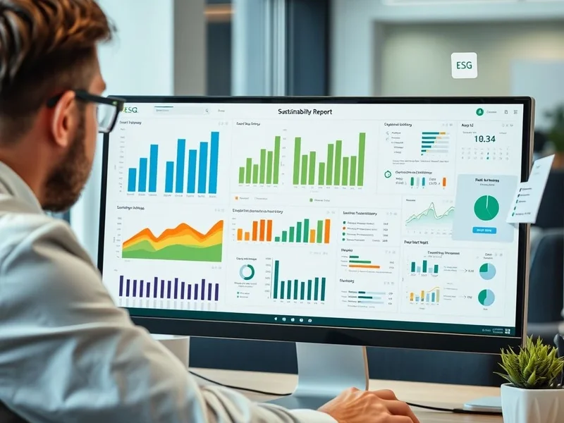 一位专业人士正在审查Sustainability Report的图表和数据