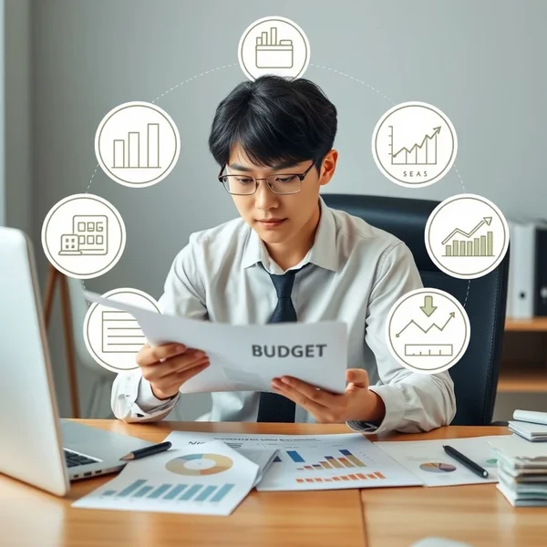 A professional analyzing charts for a Budget Forecast Report