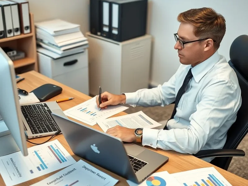 An employee writing a Department Report at their desk