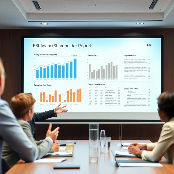 A professional presenting a Shareholder Report in a meeting