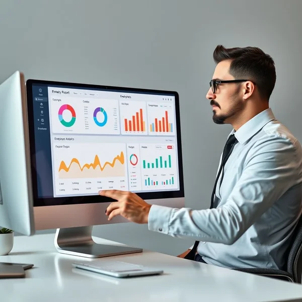 A professional analyzing a Workforce Report chart on a computer