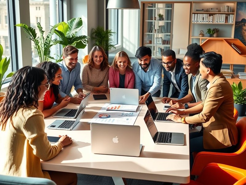 Bild eines Teams, das an einem Bericht zusammenarbeitet