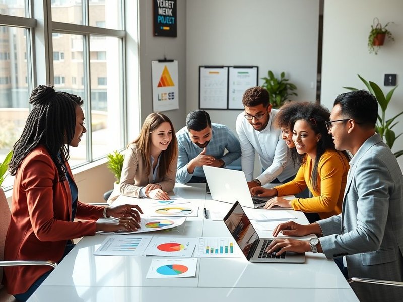 Imagem de uma equipe colaborando em um relatório