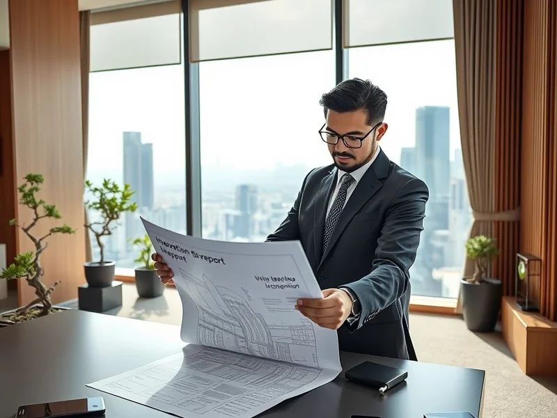 青写真や戦略ドキュメントを見ている人物の画像。その上に「Innovation Strategy Report」と書かれている。