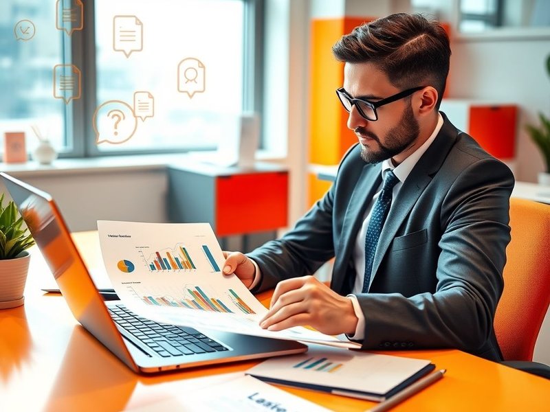 노트북과 문서가 있는 책상에서 Vendor Evaluation Report를 분석하는 이미지.