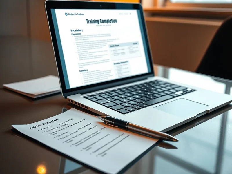 Bild eines Training Completion Report, der auf einem Laptop überprüft wird
