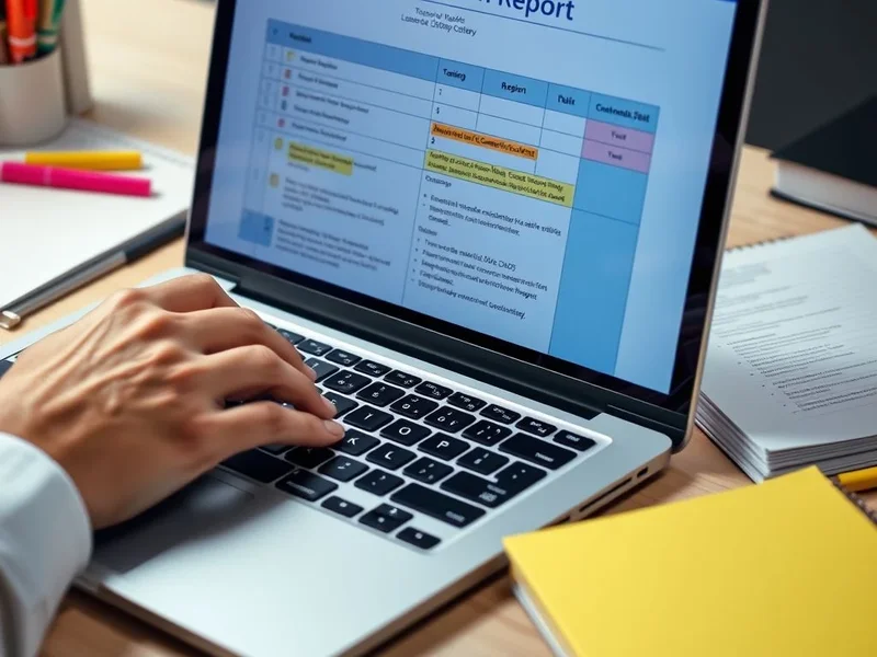 Imagem de um Training Completion Report sendo revisado em um laptop