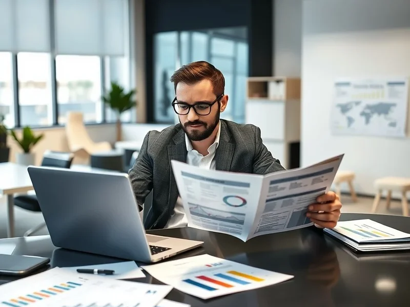 Un professionnel analysant un Project Evaluation Report sur un ordinateur portable