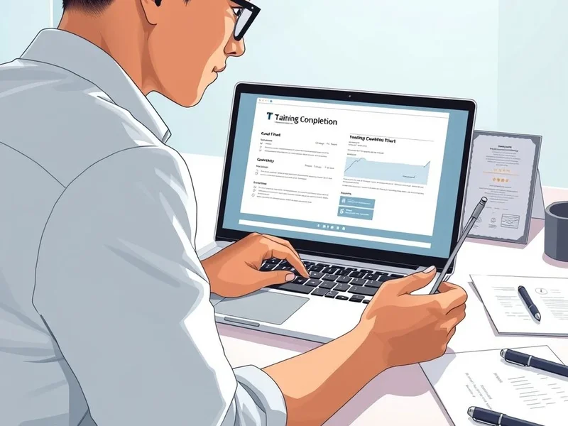 Image of a Training Completion Report being reviewed on a laptop