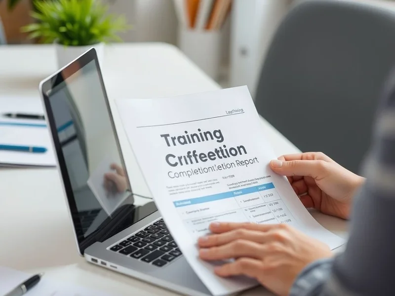 Image of a Training Completion Report being reviewed on a laptop