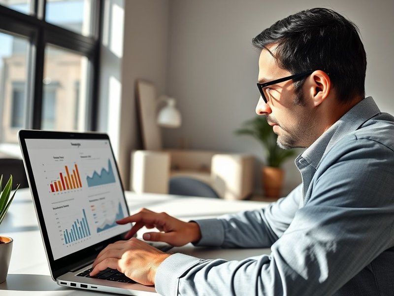 Dizüstü bilgisayarında Project Evaluation Report analiz eden bir profesyonel