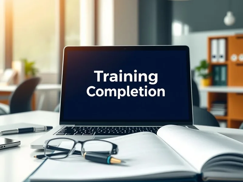 Image of a Training Completion Report being reviewed on a laptop