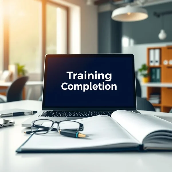Image of a Training Completion Report being reviewed on a laptop