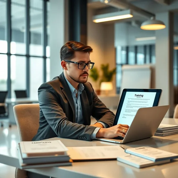 صورة لتقرير Training Completion Report يتم مراجعته على جهاز كمبيوتر محمول