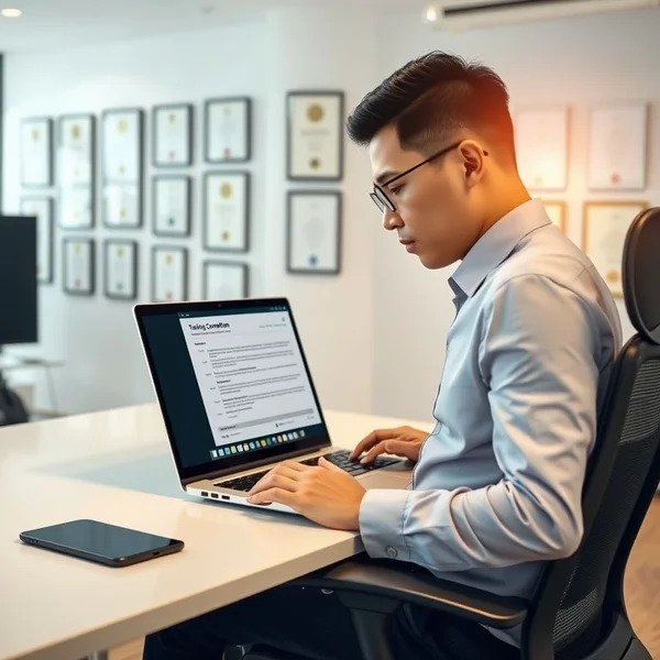 Image of a Training Completion Report being reviewed on a laptop