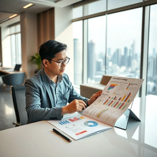 Image of a person looking at a blueprint or strategy document, with the title "Innovation Strategy Report" superimposed on it.