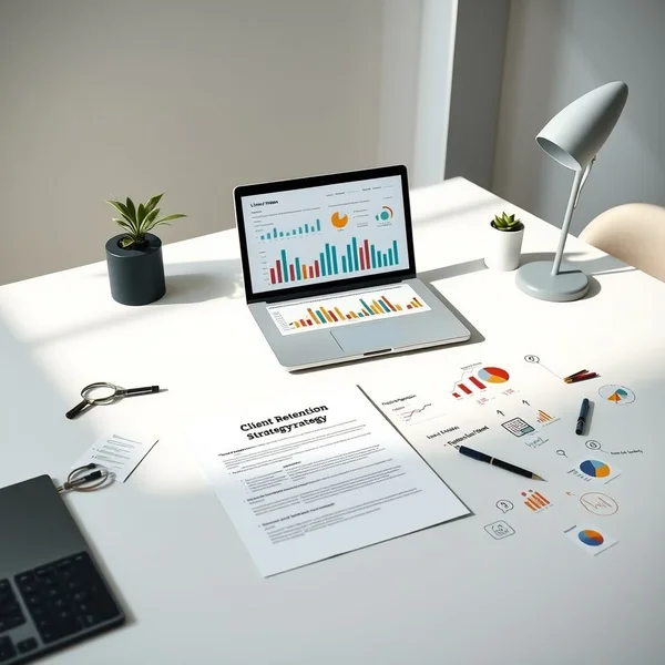 Image: Client Retention Strategy Report tài liệu trên bàn