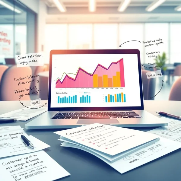 Image : Document "Client Retention Strategy Report" sur un bureau