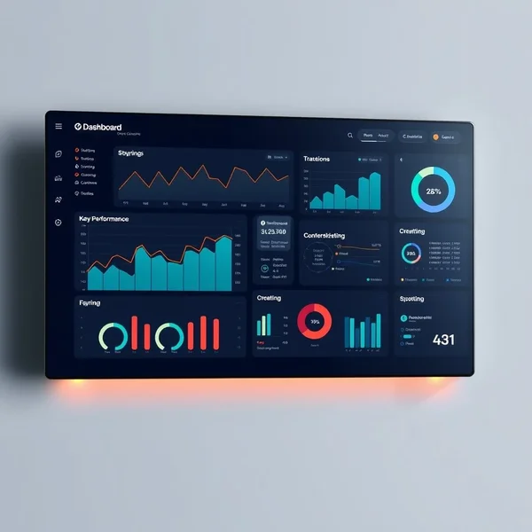 Afbeelding van een dashboard met diverse bedrijfsmetriek, symboliserend een Business Health Report