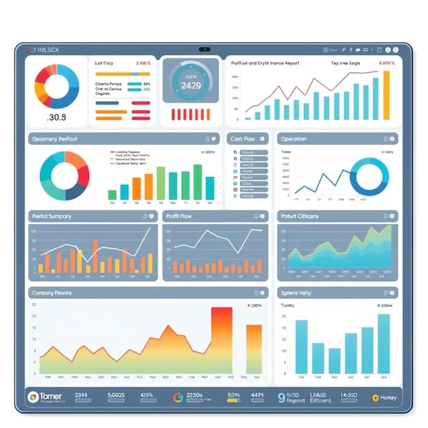 Gambar dashboard yang menampilkan berbagai metrik bisnis, melambangkan sebuah Business Health Report