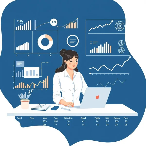 Imagem de uma pessoa analisando gráficos, intitulada Industry Trends Report