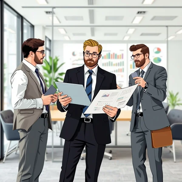 Afbeelding van een persoon die grafieken analyseert, getiteld Industry Trends Report