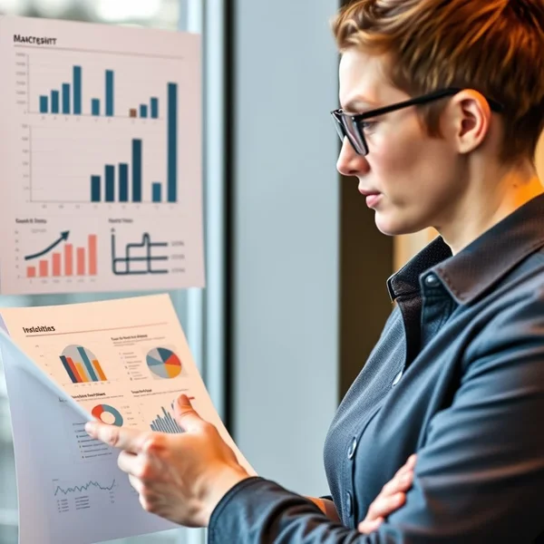 Bild einer Person, die Diagramme analysiert, mit dem Titel Industry Trends Report