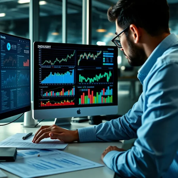分析图表的人物，标题为 Industry Trends Report