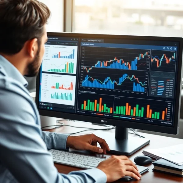 Изображение человека, анализирующего графики, с заголовком Industry Trends Report