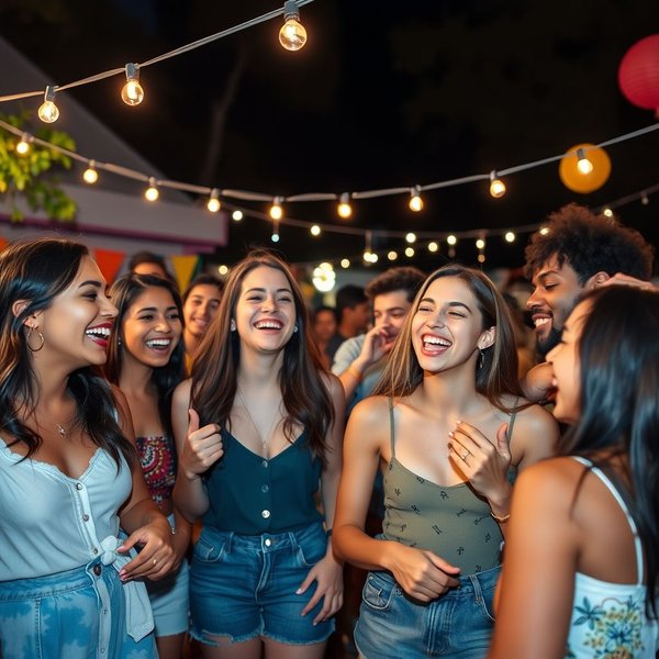 A lively party scene illustrating the slang word "bash"