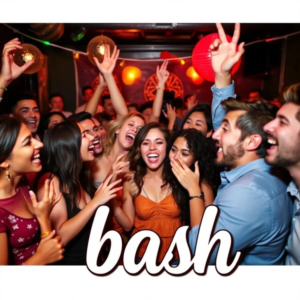 A lively party scene illustrating the slang word "bash"