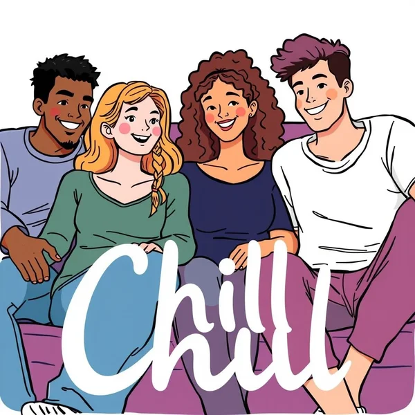 Изображение отдыхающих людей с текстом "Understanding the slang word Chill"