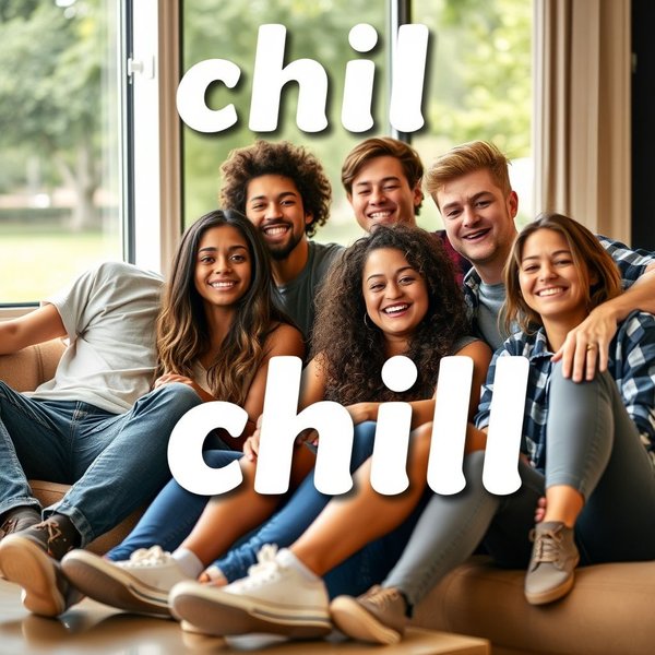 Imagem de pessoas a relaxar, com o texto "Compreendendo a gíria Chill"