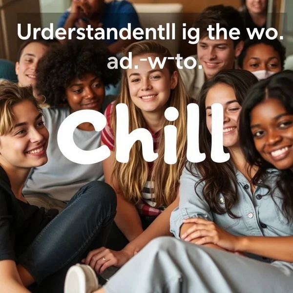 Image of people relaxing, with the text "Understanding the slang word Chill"