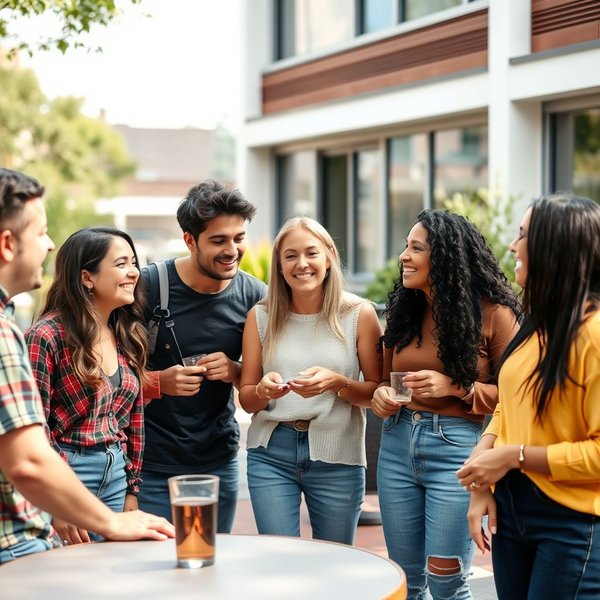 Arkadaşlar bir get-together'ın tadını çıkarıyor
