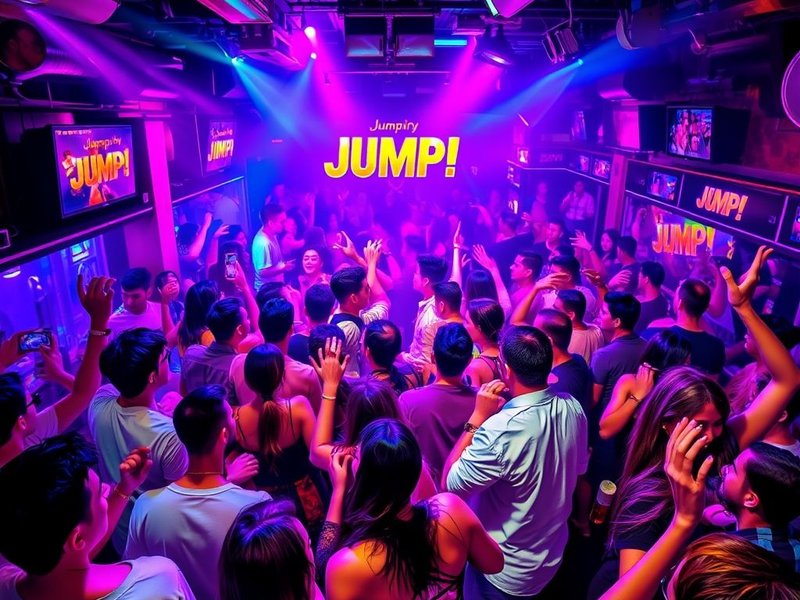 Jumping이라는 속어 용어를 보여주는 활기찬 파티 장면