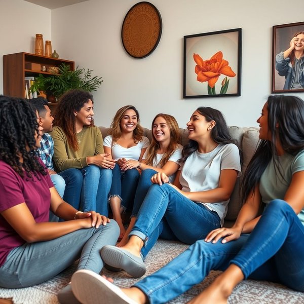 Friends chilling and learning how to use the slang phrase "Kick It"