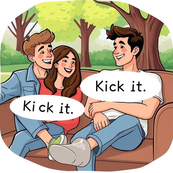 เพื่อนๆ กำลังพักผ่อนและเรียนรู้วิธีใช้สแลงวลี "Kick It"
