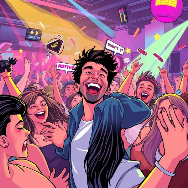 Яркая сцена мероприятия, иллюстрирующая английский сленговый термин Popping