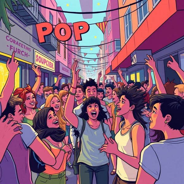 Een levendige evenementenscène die de Engelse slang term Popping illustreert
