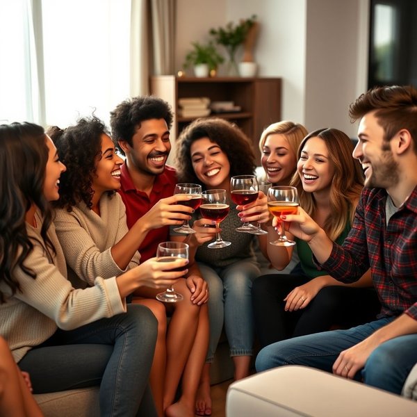 Image showing friends having pre-drinks at home