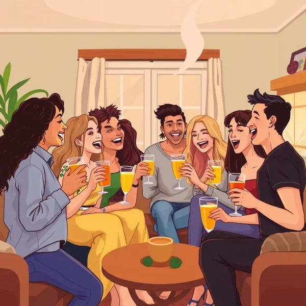Image showing friends having pre-drinks at home