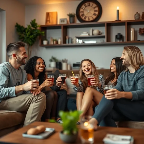 Image showing friends having pre-drinks at home