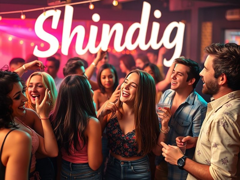 Een levendige feestscène die de betekenis van Shindig illustreert