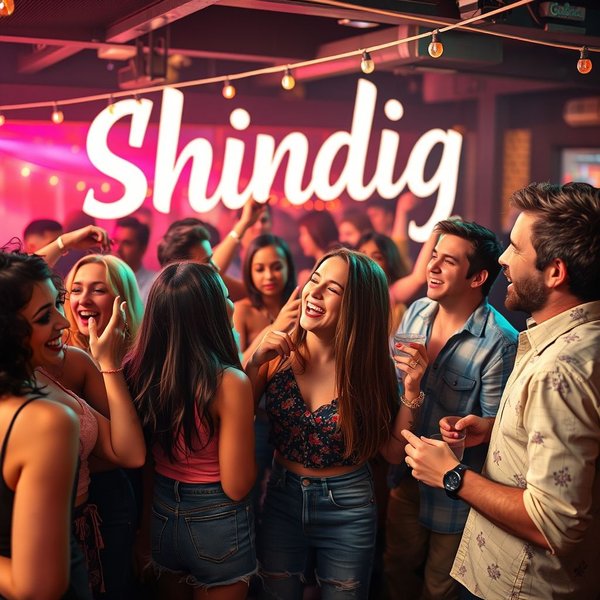 Een levendige feestscène die de betekenis van Shindig illustreert