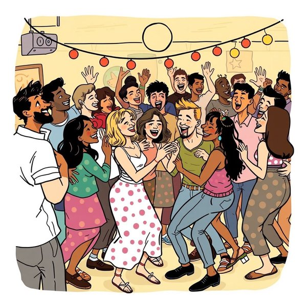 A lively party scene illustrating the meaning of Shindig