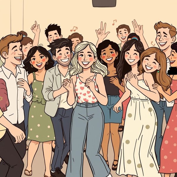 Immagine di persone che si godono una festa informale, con il titolo "Capire la parola slang Shindig"