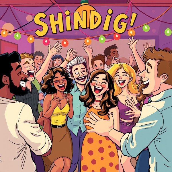 A lively party scene illustrating the meaning of Shindig